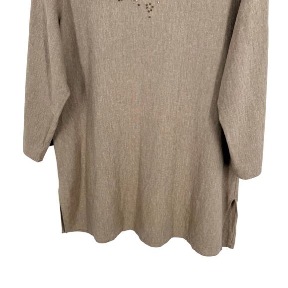 Coldwater Creek Sz Large LINEN BLEND Beaded Tropical Beach Blouse Shirt Top - Picture 5 of 7